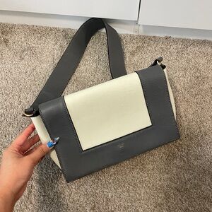 CELINE Shiny Smooth Calfskin Medium Frame Shoulder Bag Grey Storm
